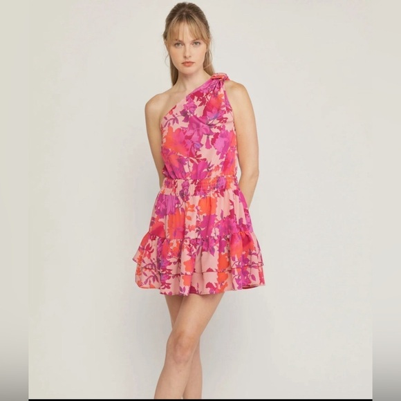 Pink Ruffle Mini Dress NWT - Picture 2 of 4